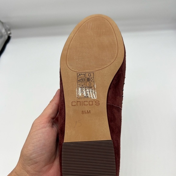 Chicos - Burgundy Suede Studded Slip On Round Toe Light Weight Flat Loafers 8.5 - Picture 8 of 14